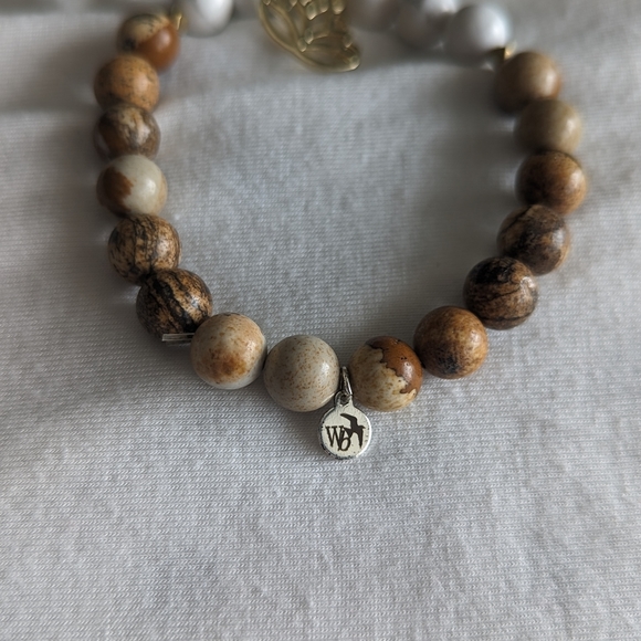 Lotus Charm Bracelet - Howlite Gemstone and Jasper Stone - Picture 3 of 4